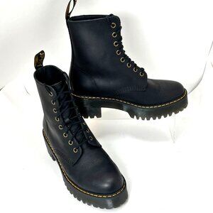 Dr. Martens Shriver Combat Leather Boots Chunky Heel Lace-Up Boots Womens Size 8
